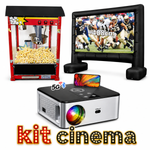 Noleggio Gonfiabili Kit Cinema Festa Completa con Proiettore Schermo Gonfiabile e Macchina popcorn